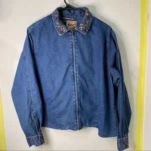 Woolrich Embroidered Denim Jean Zip Lightweight Jacket Size XL